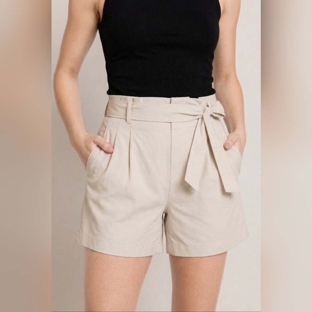 Athleta High-Rise Tie-Waist Bermuda Shorts in Beige